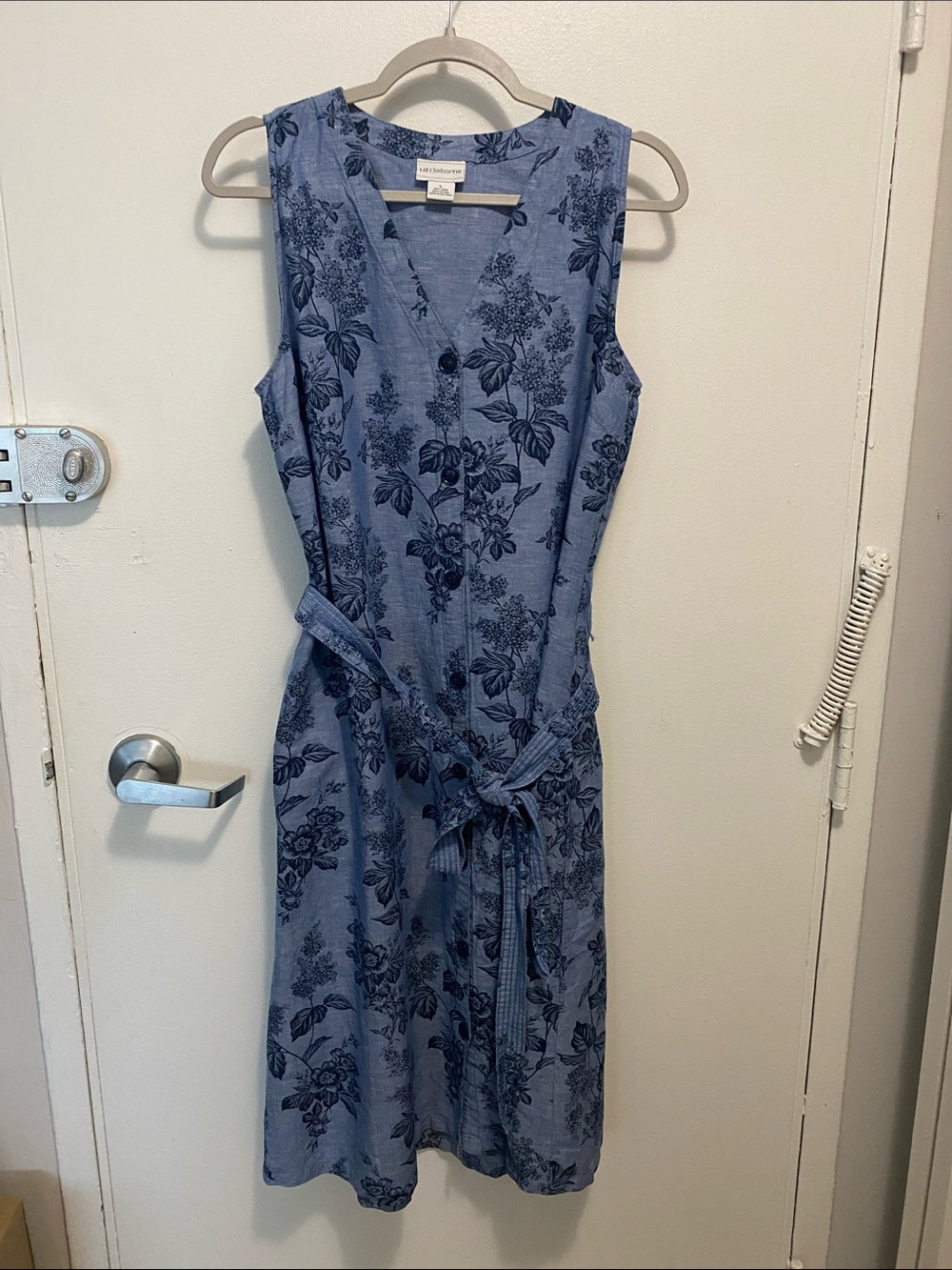 Blue Floral Sleeveless Button-Front Dress